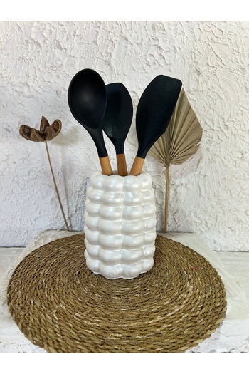 Zigzag Home Decorative Bubble Spoon Holder Pearl White Shiny, Bubble, Figurine, Vase, Organizer Multi-Purpose Design