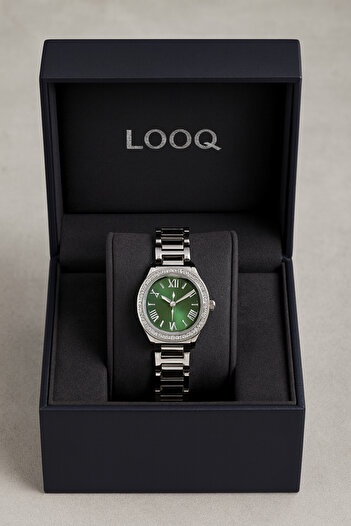 LOOQ New Model Women's Wristwatch with Zircon Stone Detail and Roman Numerals
