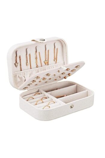 Generic TAME Jewelry Box, PU Leather Small Jewelry Organizer for Women Girls, Double Layers Jewelry Organiz