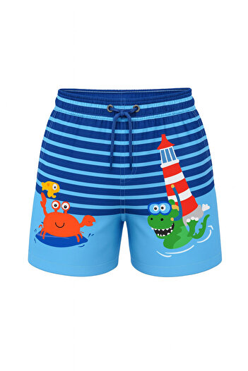 Lolliboomkids Boy's Pattern Printed Waist Lace Shorts Swimwear Mesh Full / Regular Fit Parachute Fabric