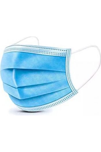 THK Set de 50 măști de protecție, de unică folosință, 3 straturi, 3 pliuri, material albastru nețesut