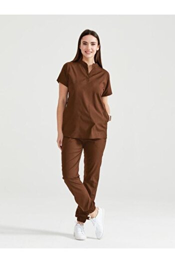DEMOTEKS Brown Unisex Activity Medical Blouse – Scrub Top Nurse and Doctor Uniform
