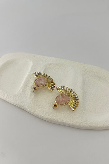 DELEIZA ACCESSORY Gold Pink Pearlescent Half Sun Form Bijoux Earrings