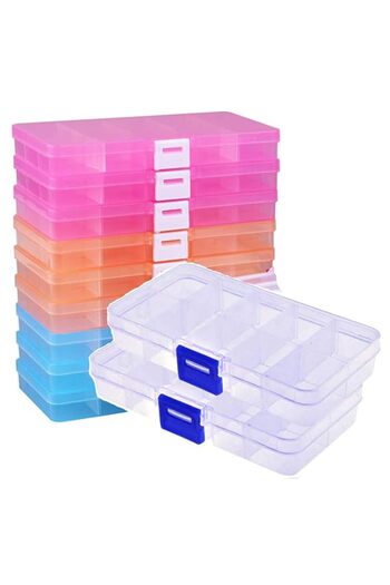 Generic 10 pack Jewellery Organiser, 10 Grids Plastic Bead Organizer Containers Storage, Colored Adjustable