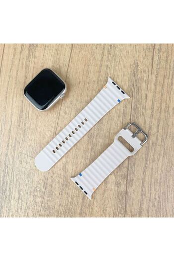REDz Accessories Curea reglabilă Ocean Wave pentru Apple Watch, silicon, sport, albă - 44/45/46/49 mm