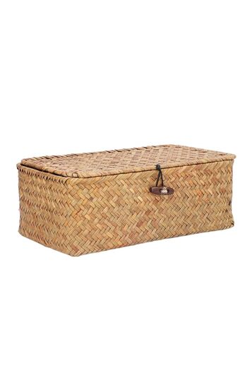 Generic Seagrass Storage Basket Woven Rectangular Shelf Basket Bins Desktop Organizer for Office Kitchen Ba