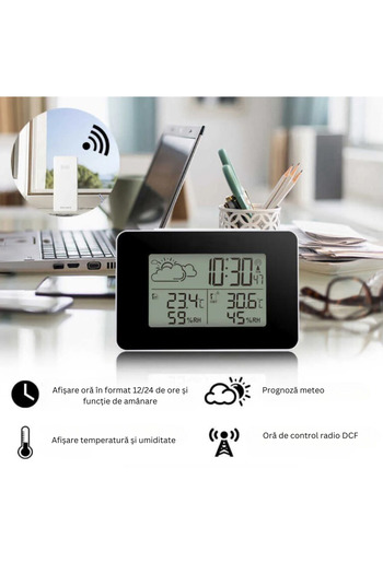 MILARIS Termometru si hidrometru digital, Statie meteo, Senzor wireless, Temperatura interioara/exterioara