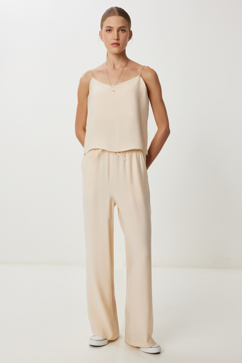 Lovelyİstanbul Set pantaloni bluză modal cu bretele LRV0108 CREAM