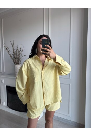 MSY Women's Yellow Striped Shorts Shirt Set