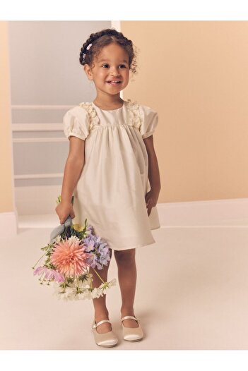 Next Baby Ivory Short Sleeve Taffeta Flounce Patterned Dress