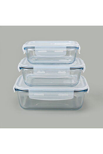 MATMEL 3-Piece Lockable Glass Storage Container - Transparent