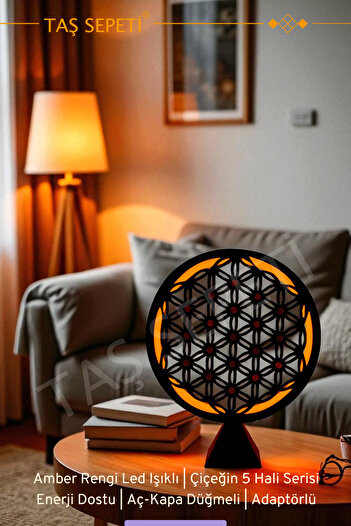 TAŞ SEPETİ Sitrin Taşı Yaşam Çiçeği Bolluk Bereket İlham Enerji Lambası Amber Led Işık Meditasyon Hayat Çiçeği