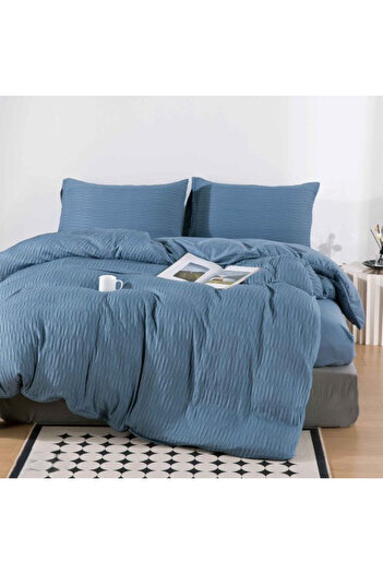 FIONNA.RO Crepe Fine Bed Linen With Elastic - Blue