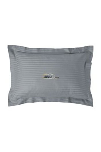 HomePuls Damask Polycotton Pillowcase, 1 cm stripe, 50 x 70 cm with 3.5 cm border hem, Light Gray