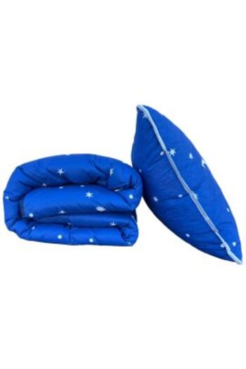 Ralex Package Quilted Duvet 140 x 200 cm and 1 Pillow 50 x 70 cm, Stars and Moon Design, Blue
