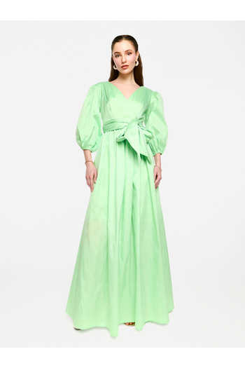 House of Moda By Styli Balloon Sleeve Tie-Up Waist Wrap Maxi Dress