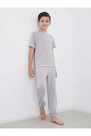 Styli Boys Grey Overlock Seam T-Shirt and Pyjama Set