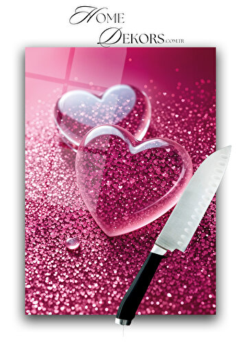 home dekors Glass Cutting Board Chopping Board Presentation Board Red Hearts Dowry Gift 35X25 cm