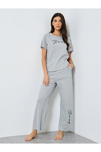 Styli Lettuce Edge Embroidered T-Shirt and Pyjama Set