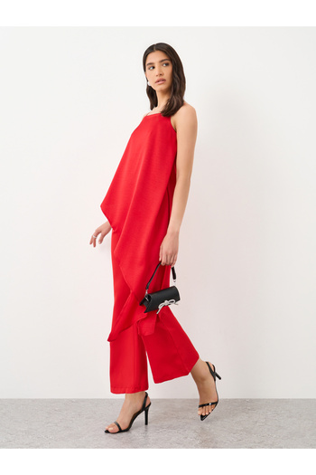 Styli Solid Asymmetrical Hem Cami Top with Flare Pants Co-Ords