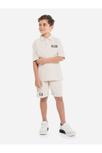 Victor and Jane By Styli Boys Beige Cotton Polo and Shorts Set