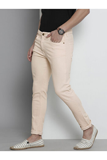 The Indian Garage Co By Styli Men Beige Mid Rise Slim Fit Solid Jeans