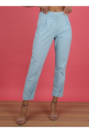 Freehand By Styli Women Blue Tapered Pants with Pleats