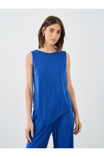 Styli Blue Asymmetric Top and Wide Leg Pants Co-Ords