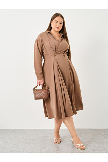 Styli Plus Midi Dress with Button Detail