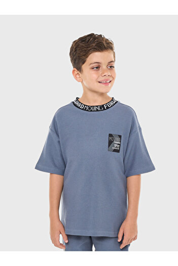 Victor and Jane By Styli Blue Cotton Short Sleeve T-Shirt and Shorts Set