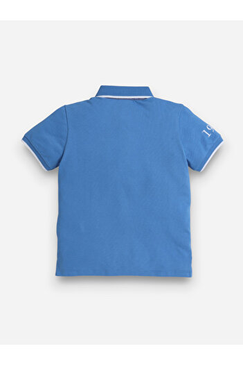 Victor and Jane By Styli Boys Blue Embroidered Detail Short Sleeve Polo T-Shirt