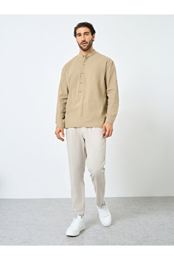 Styli Men Mandarin Collar Half Placket Regular Fit Shirt