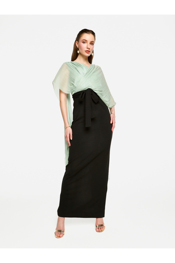 House of Moda By Styli Cape Overlay Sleeve Two-Tone Maxi Dress