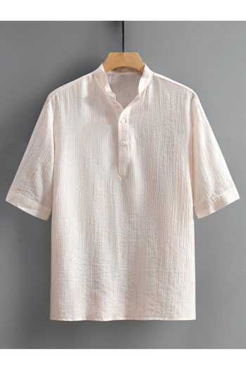 Styli Solid Textured Stand Collar Shirt with Half Placket