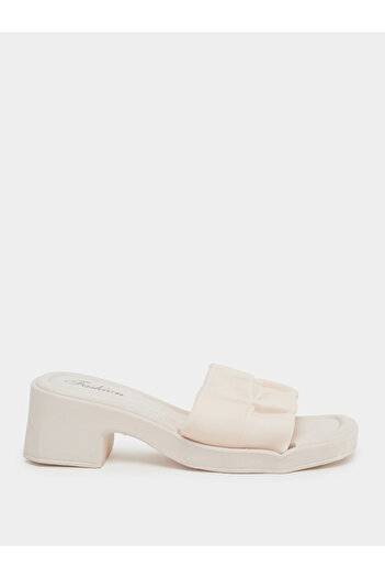 Take Two By Styli Textured Strap Block Heel Slip On Sandals