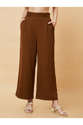 Globus By Styli High-Rise Pleated Frilled Waist Wide Leg Trousers