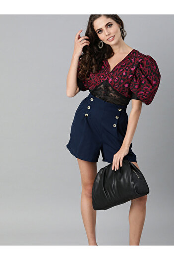 Kassually By Styli Leopard Printed Puff Sleeves Lace Insert Crop Top