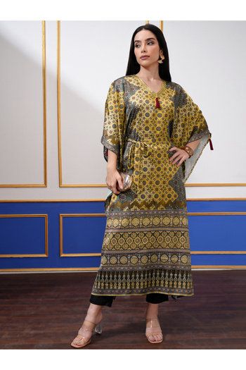 Vishudh By Styli Women All-Over Print Kimono Sleeve Kaftan Midi Dress