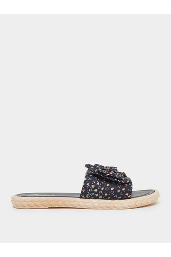 Take Two By Styli Floral Print Bow Detail Flat Sandals