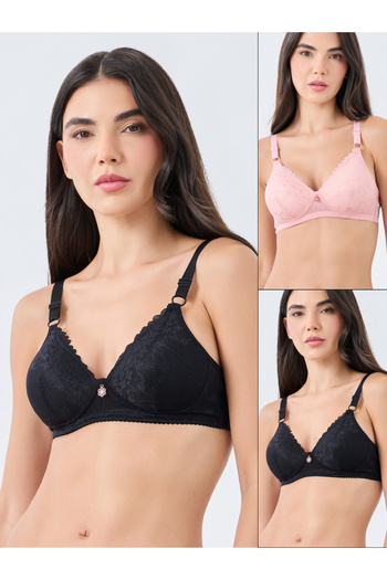Styli Pack of 2 - Padded Non Wired Lace Bra with Metal Trim