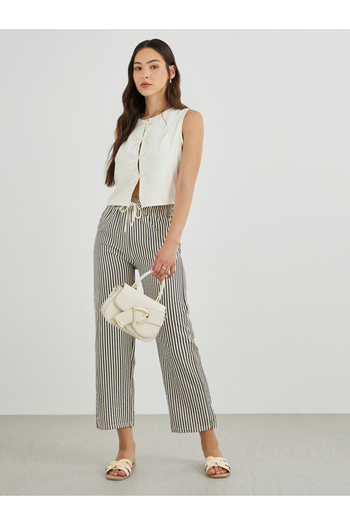 Styli Striped Drawstring Waist Loose Fit Pants