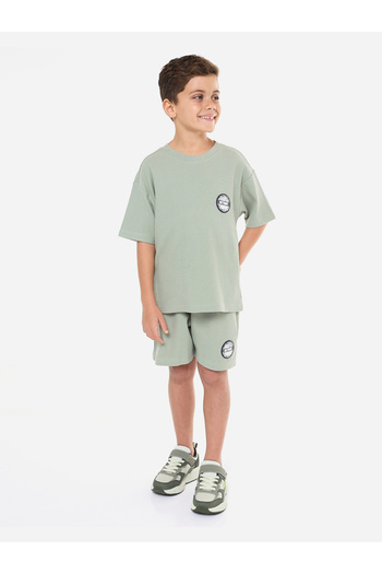 Victor and Jane By Styli Boys Olive Cotton Knit T-Shirt and Shorts Set