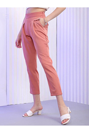 Freehand By Styli Women Peach Slim Fit Crop Pants