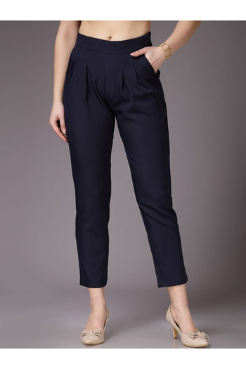 Freehand By Styli Women Navy Blue Slim Fit Solid Pants