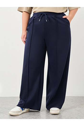 Styli Plus Wide Leg Joggers with Pintuck Detail