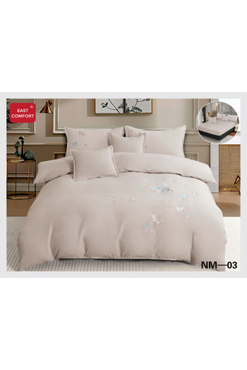 FIONNA.RO Premium Finet Bed Linen With Embroidery And Elastic - Cream With Butterflies