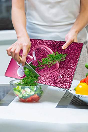 home dekors Glass Cutting Board Chopping Board Presentation Board Red Hearts Dowry Gift 35X25 cm