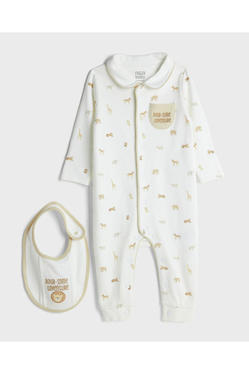 R&B Printed Sleepsuit with Bib Set