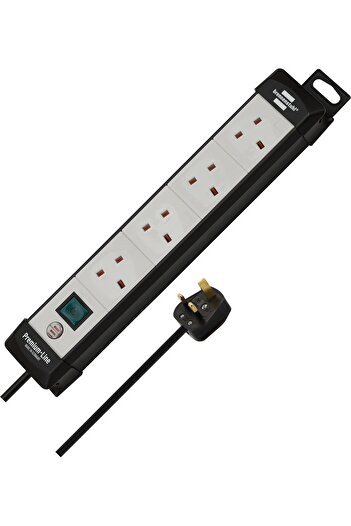 Brennenstuhl كابل تمديد Premium Line رباعي الاتجاهات مع كابل بطول 3 أمتار، أسود/رمادي فاتح، مع إضاءة تشغيل/إيقاف