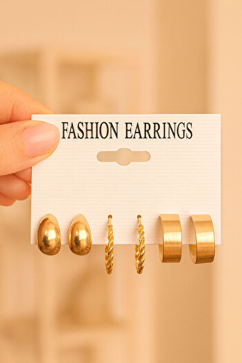 PABALAS Gold Color 6-Piece Chain & Flat Earring Set